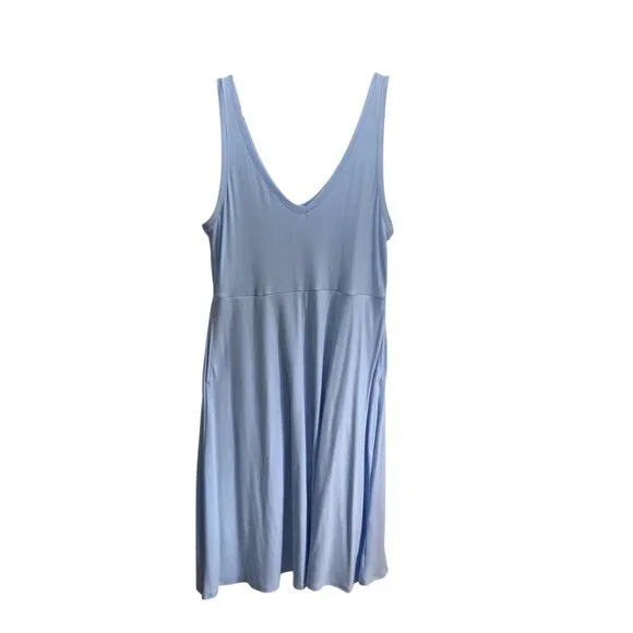 New Fit Flare Midi Dress XXL Blue Stretchy New V-Neck Minimalist Quiet Luxury - Picture 3 of 10